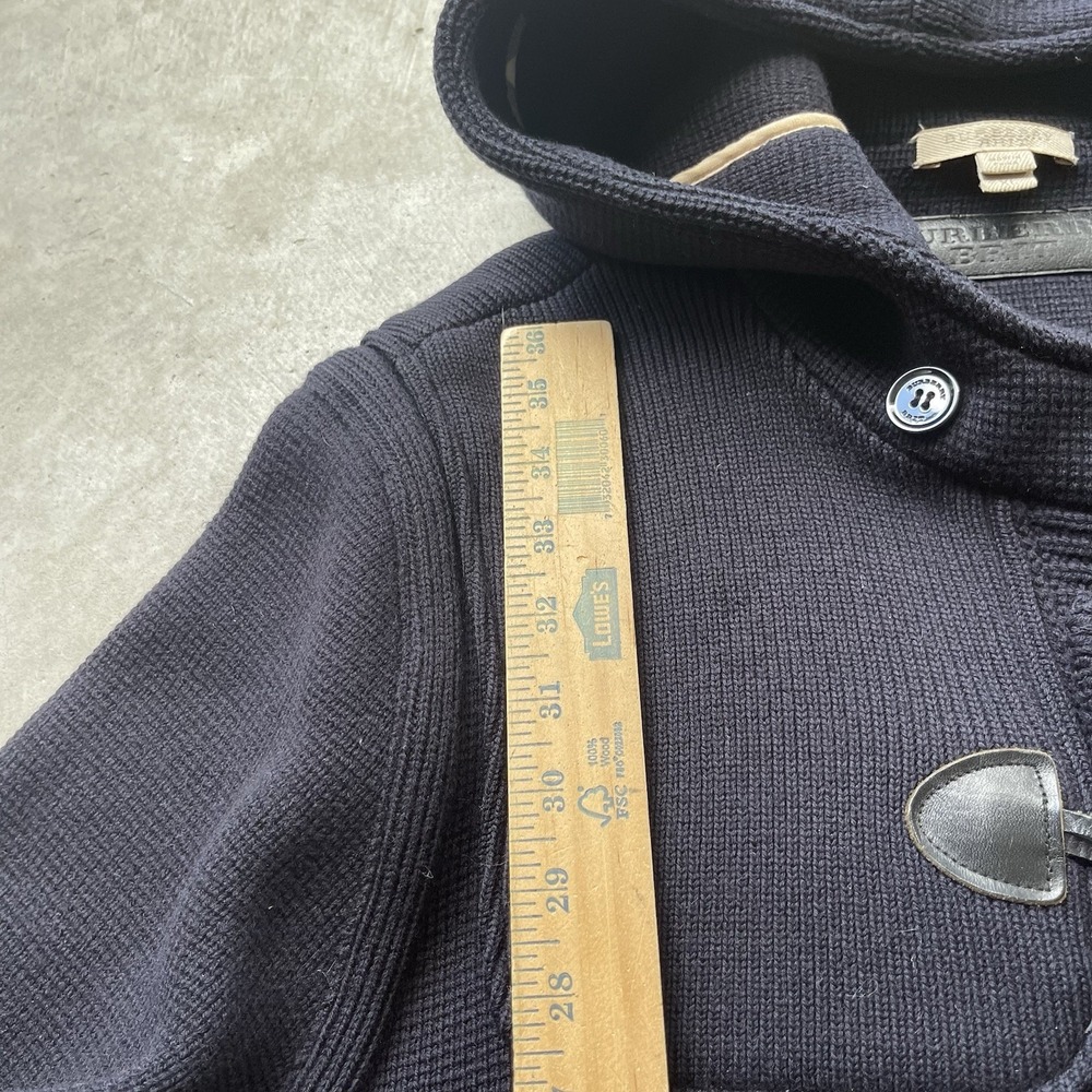 Burberry‎ Brit Merino Wool Knit Duffle Coat Navy Hooded Toggle Nova Check XL - Picture 5 of 10